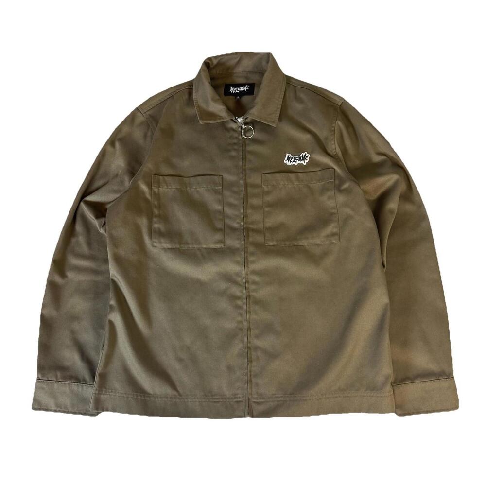 WELCOME BAPHOLITE WORK SHIRT STONE Backpatch Full Zip Up Brown Skate Men’s Small
